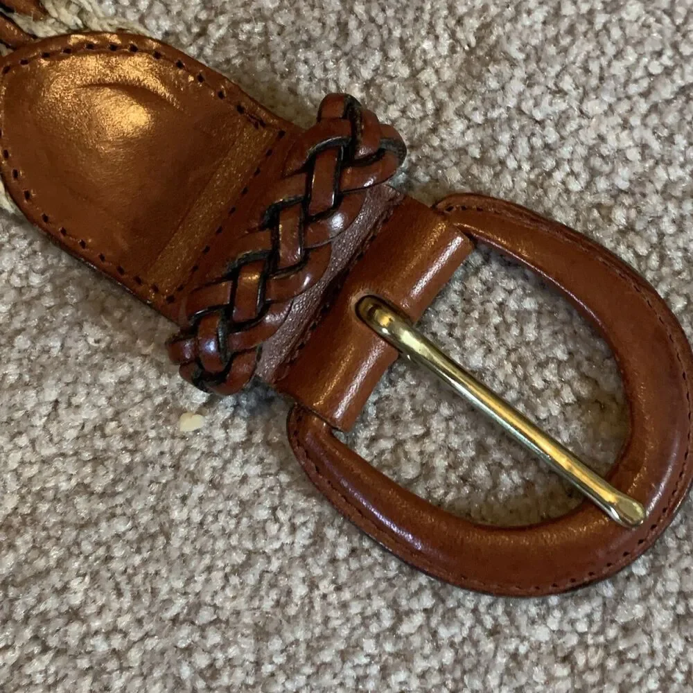 Jute And Braided Leather Belt Tan Brown Women’s Size Medium Made in Turkey